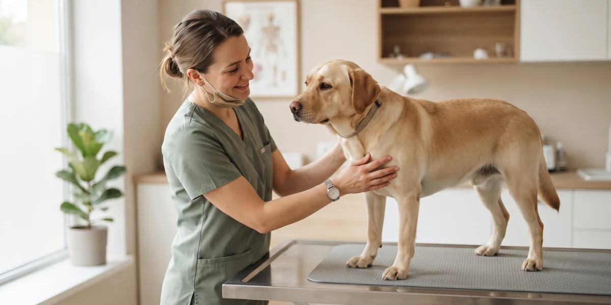 Veterinarian examining a dog to help prevent zoonotic diseases