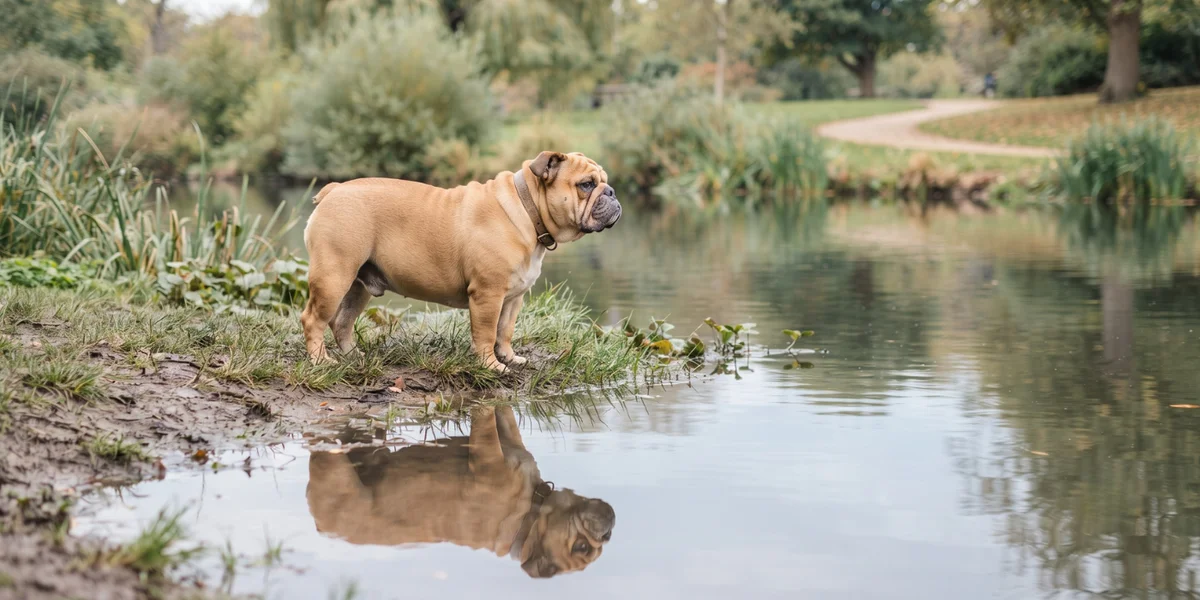 Dog near a puddle, showing leptospirosis and bacterial transmission risk