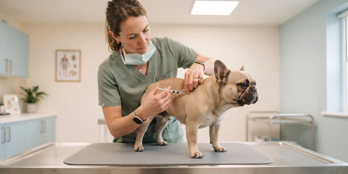 Veterinarian vaccinating a dog against rabies and canine viruses